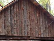 Logs on side of cabin