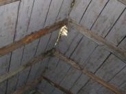 Interior log cabin peaked ceiling, close up